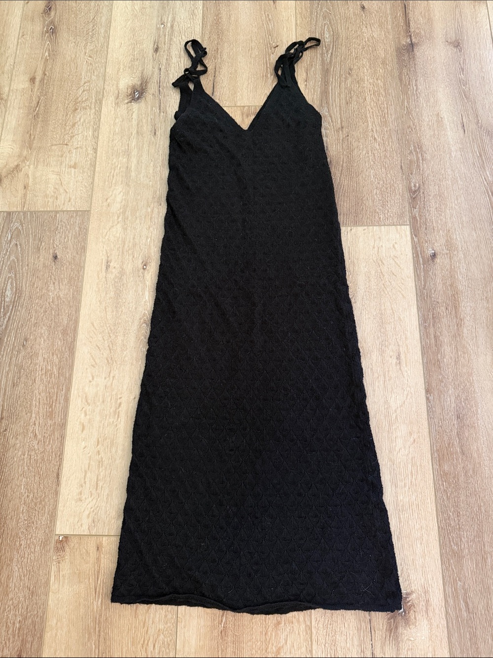 Zara | Black Knit Midi Dress | with Tie Straps | size S